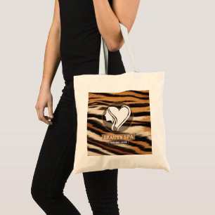 Luxury Beauty Spa Logo Elegant Tiger Print Salon  Tote Bag