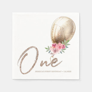 Luxury Beige Balloon Glitter First Birthday Napkin