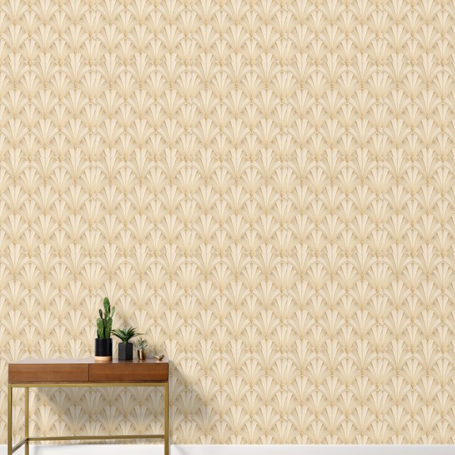 Luxury Beige Herringbone Geometric Wallpaper (Hallway)