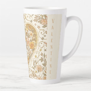 Luxury, , Beigi Gold Yellow ,Love Heart Flowers Latte Mug