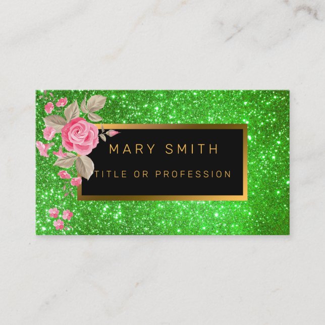 Luxury Best Popular Green Gold Glitter Business Card (Front)