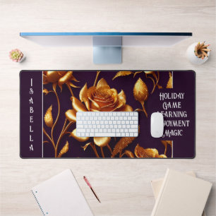Luxury Big Gold Rose Modern Collection Desk Mat