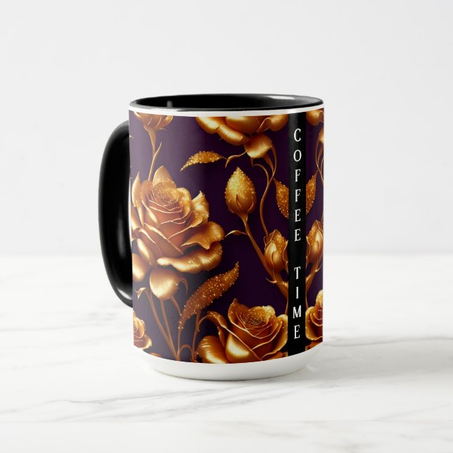 Luxury Big Gold Rose Modern Collection Desk Mat Mug (Front Left)