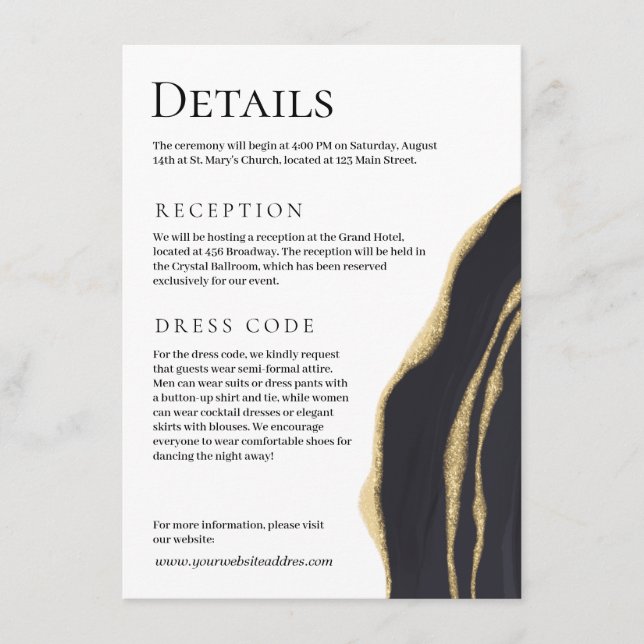 Luxury black agate with gold  enclosure card (Front)