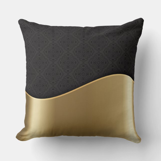 Luxury Black And Bronze Throw Pillow (Front)