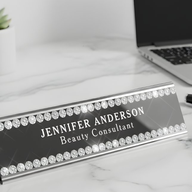 Luxury Black And Glitter Diamond  Desk Name Plate (Creator Uploaded)