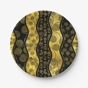 Luxury  Black and Gold African Pattern Paper Plate