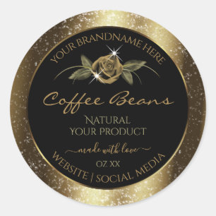 Luxury Black and Gold Brown Glitter Product Labels
