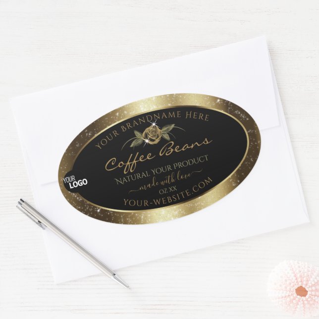 Luxury Black and Gold Brown Product Labels Logo (Envelope)