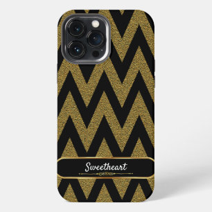 Luxury Black And Gold Chevron Pattern iPhone 13 Pro Max Case