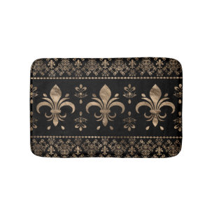 Luxury black and gold Fleur-de-lis ornament Bath Mat