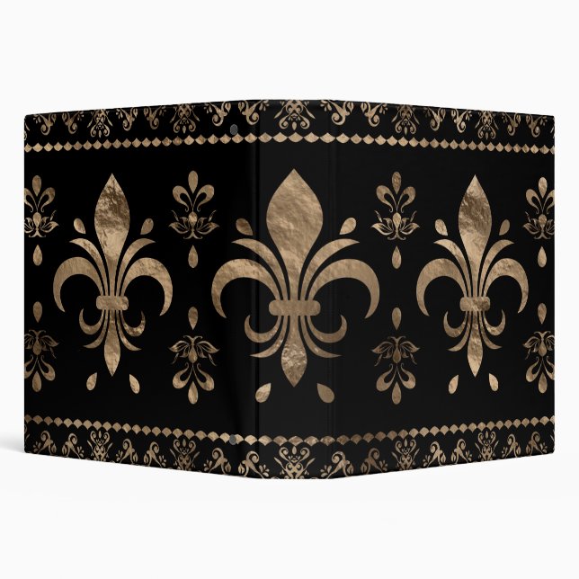 Luxury black and gold Fleur-de-lis ornament Binder (Background)