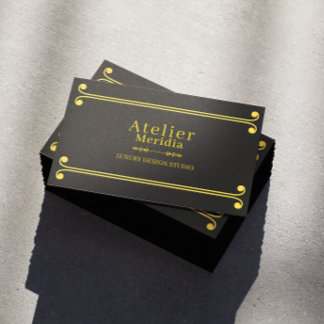 Luxury Black and Gold Floral Elegant Business Card