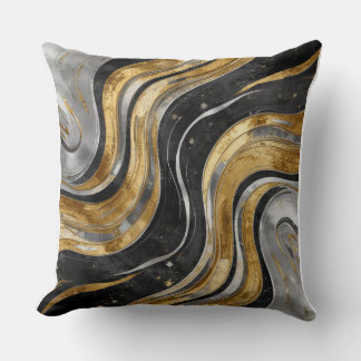 Luxury Black and Gold Fluid Marble Abstract Patter Throw Pillow
