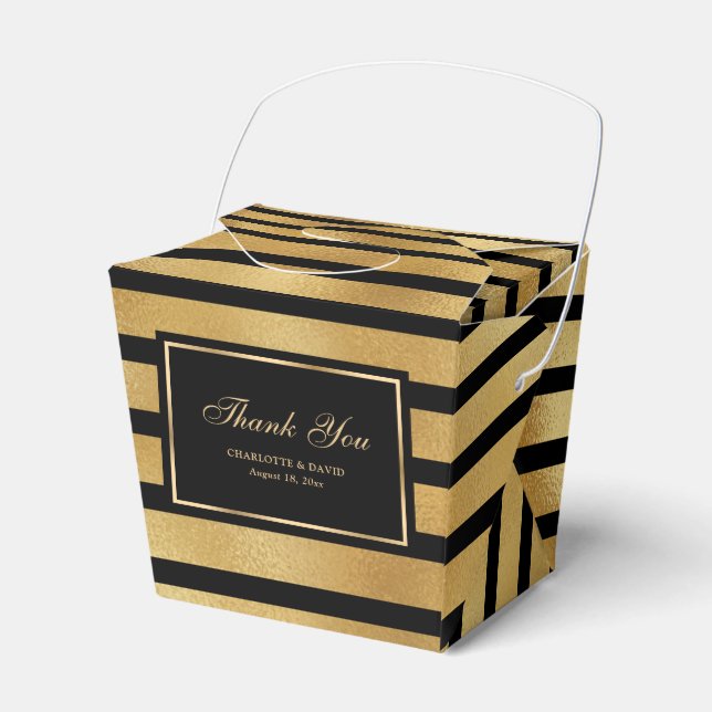 Luxury Black and Gold Foil Wedding Thank You Favor Box (Front Side)