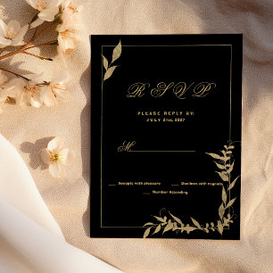 Luxury black and gold foliage RSVP Invitation