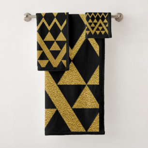 Luxury Black and Gold Geometric pattern Bath Towel Set