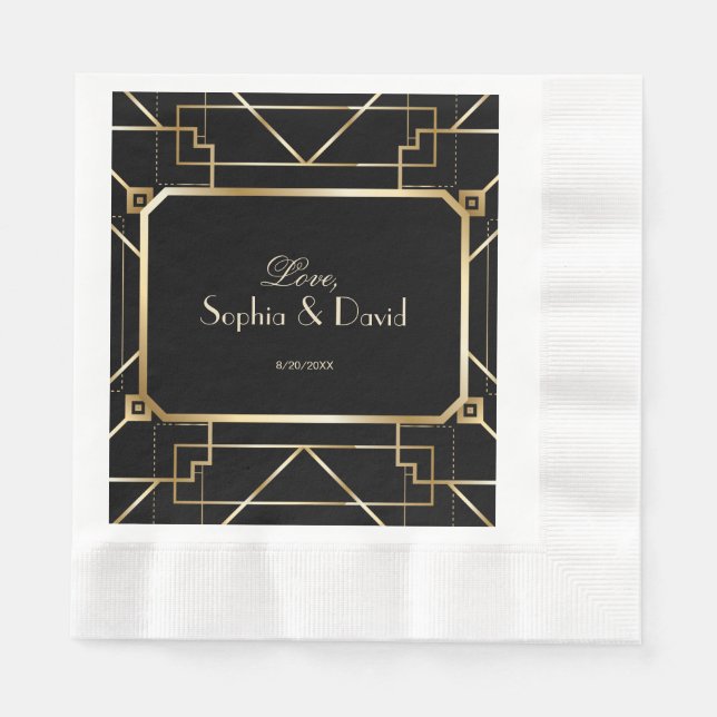 Luxury Black and Gold Great Gatsby Wedding Napkin (Front)