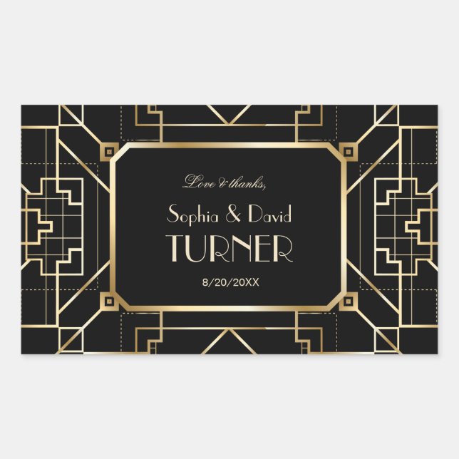 Luxury Black and Gold Great Gatsby Wedding Sticker (Front)