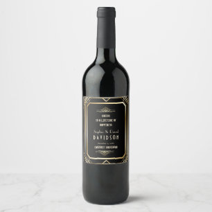 Luxury Black and Gold Great Gatsby Wedding Wine Label