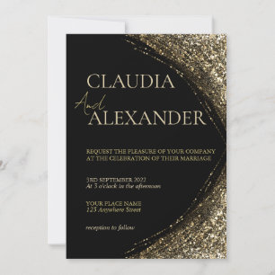 Luxury Black and Gold Heart Wedding Invitation