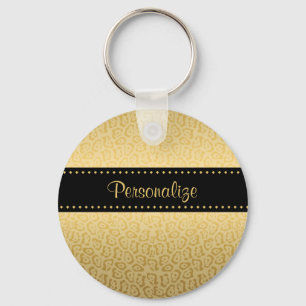 Luxury Black and Gold Jaguar Print With Name Keychain