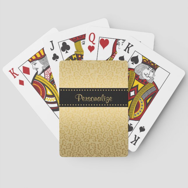 Luxury Black and Gold Jaguar Print With Name Playing Cards (Back)