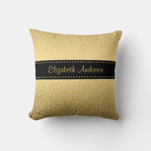 Luxury Black and Gold Jaguar Print With Name Throw Pillow