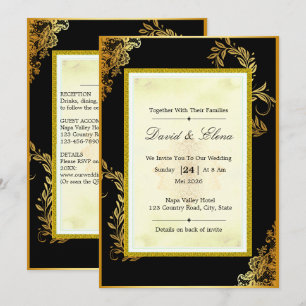 Luxury Black and Gold Lace Wedding Invitation Suit