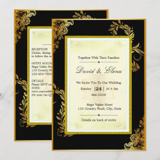 Luxury Black and Gold Lace Wedding Invitation Suit