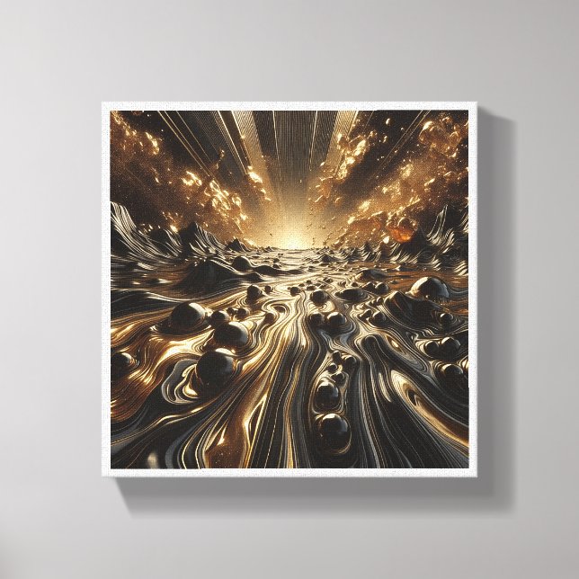 Luxury Black and Gold Liquid Marble - Modern Abstr Canvas Print (Front)
