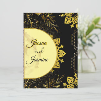 Luxury Black and Gold Mandala Wedding Invitation