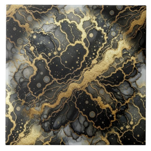 Luxury Black and Gold Marble Alcohol Ink Tile