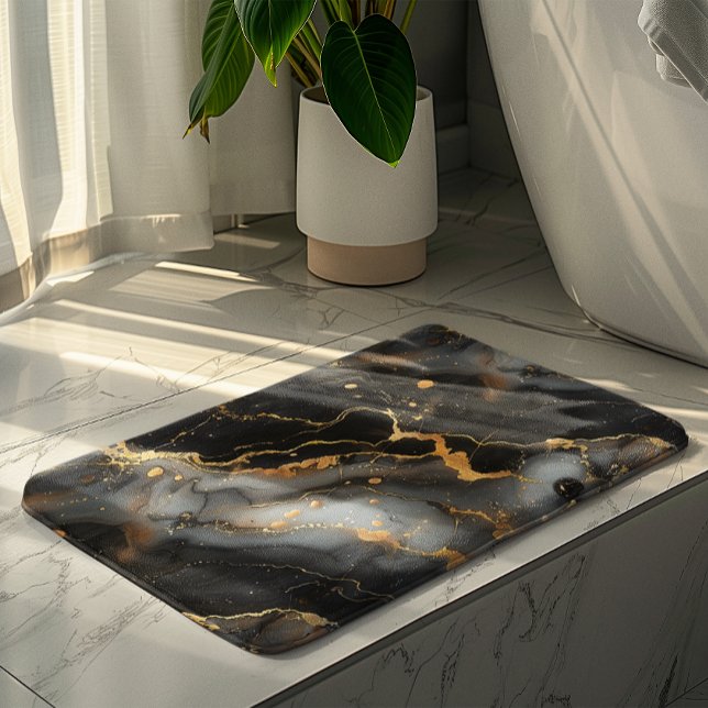 Luxury black and gold marble background bath mat (Creator Uploaded)