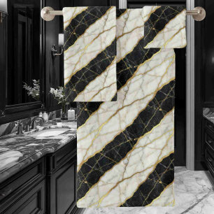 Luxury Black and Gold Marble Bath Towel Set
