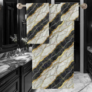 Luxury Black and Gold Marble Bath Towel Set