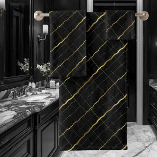Luxury Black and Gold Marble Bath Towel Set