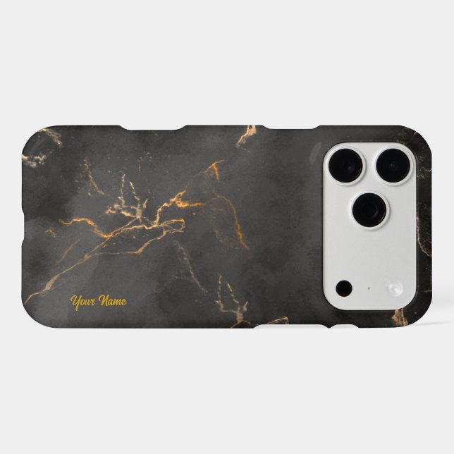 Luxury black and gold marble phone case. (Back Horizontal)