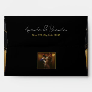 Luxury Black and Gold Marble Photo Wedding Envelope