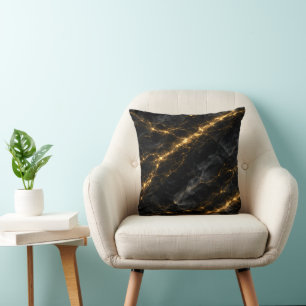Luxury Black and Gold Marble Throw Pillow