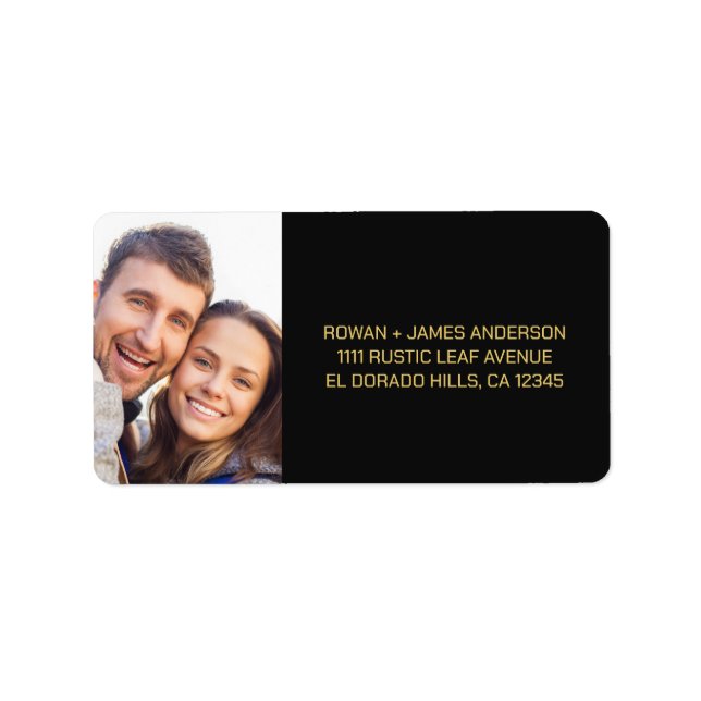 Luxury Black and Gold Monogram Wedding Address Lab Label (Front)