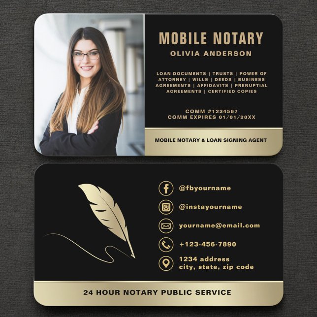 Luxury Black and Gold Notary Public Business Card (Creator Uploaded)