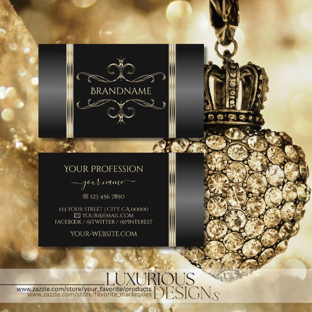 Luxury Black and Gold Ornate Ornaments Luxurious Business Card (Creator Uploaded)