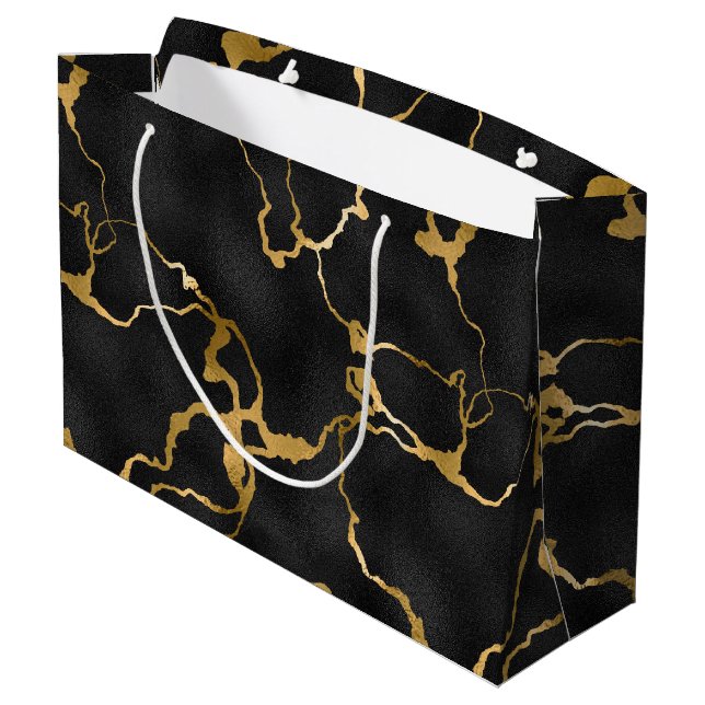 Luxury black and gold pattern glam design large gift bag (Back Angled)