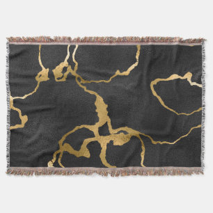 Luxury black and gold pattern glam design throw blanket