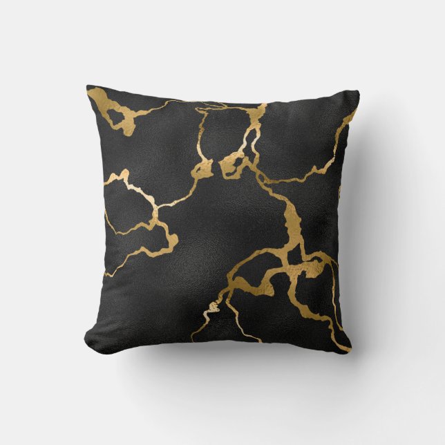 Luxury black and gold pattern glam design throw pillow (Front)