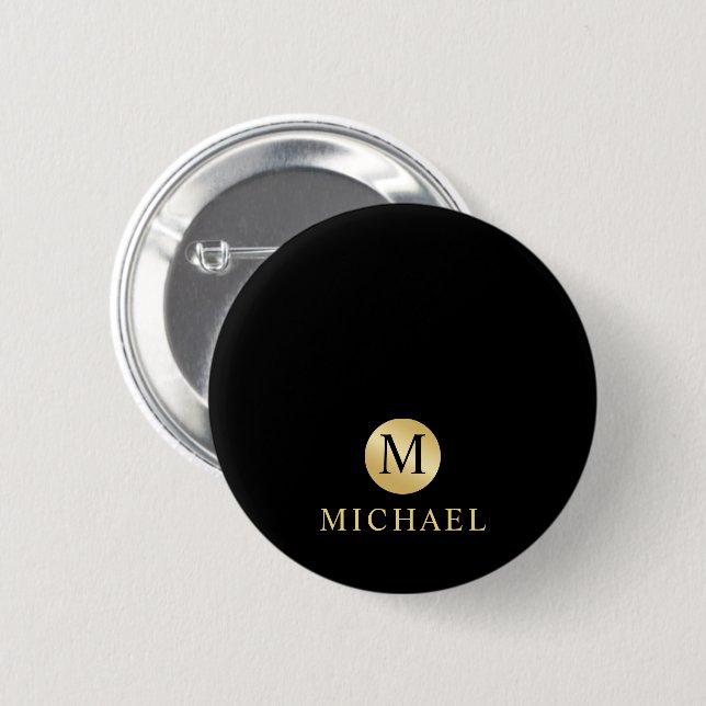 Luxury Black and Gold Personalized Monogram 2 Inch Round Button (Front & Back)