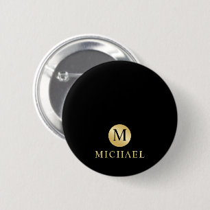 Luxury Black and Gold Personalized Monogram 2 Inch Round Button