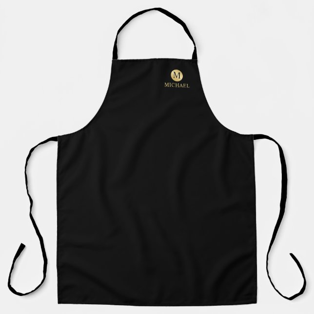 Luxury Black and Gold Personalized Monogram Apron (Front)