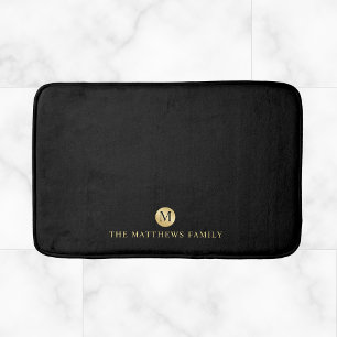 Luxury Black and Gold Personalized Monogram Bath Mat